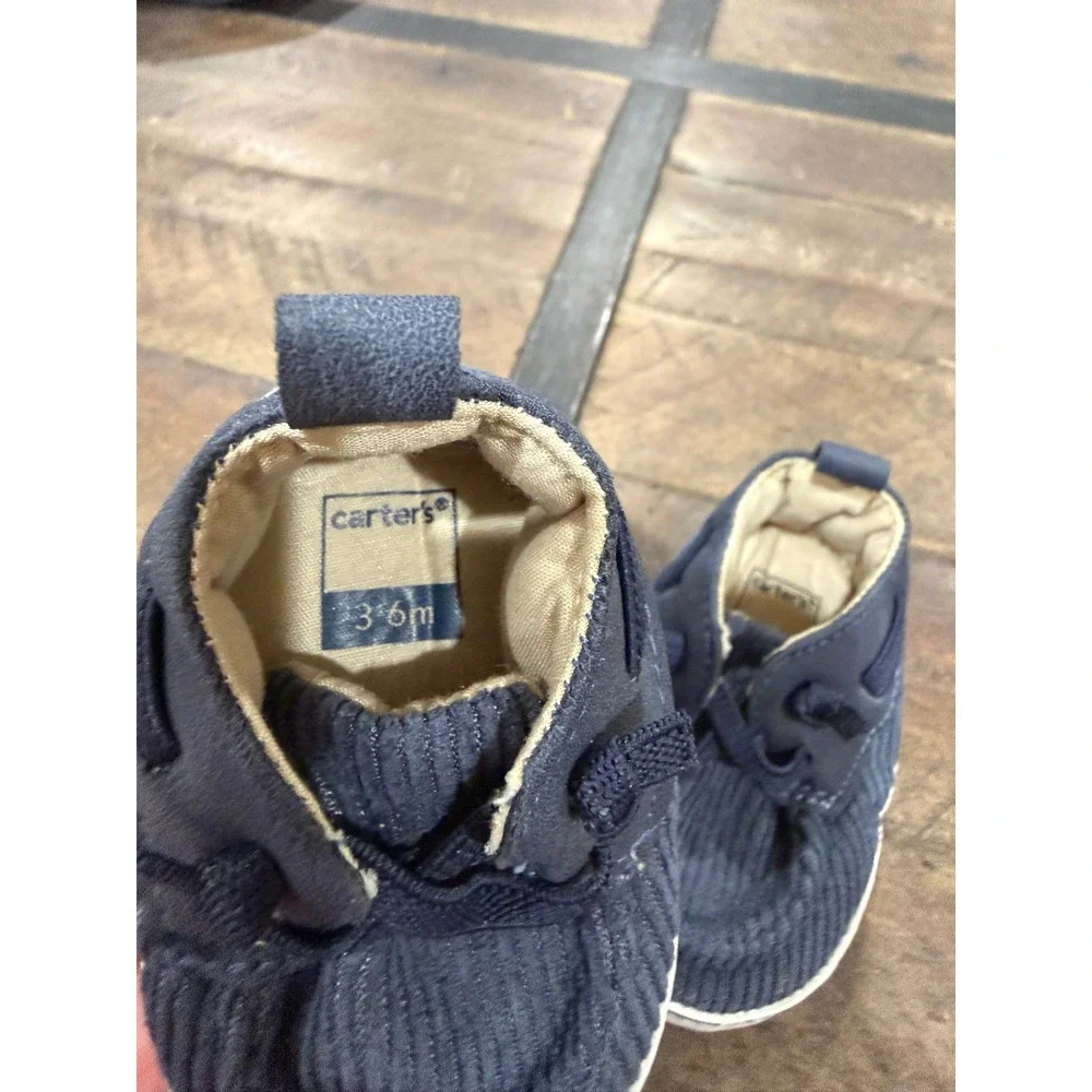 Carters Baby Boy Navy Blue Corduroy Boat Shoes Crib Shoes Soft Sole 3-6 Months